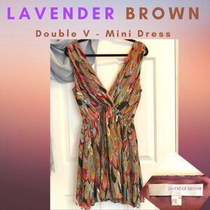 Lavender Brown - Multi-Colored Double V Sleeveless Mini Dress - L